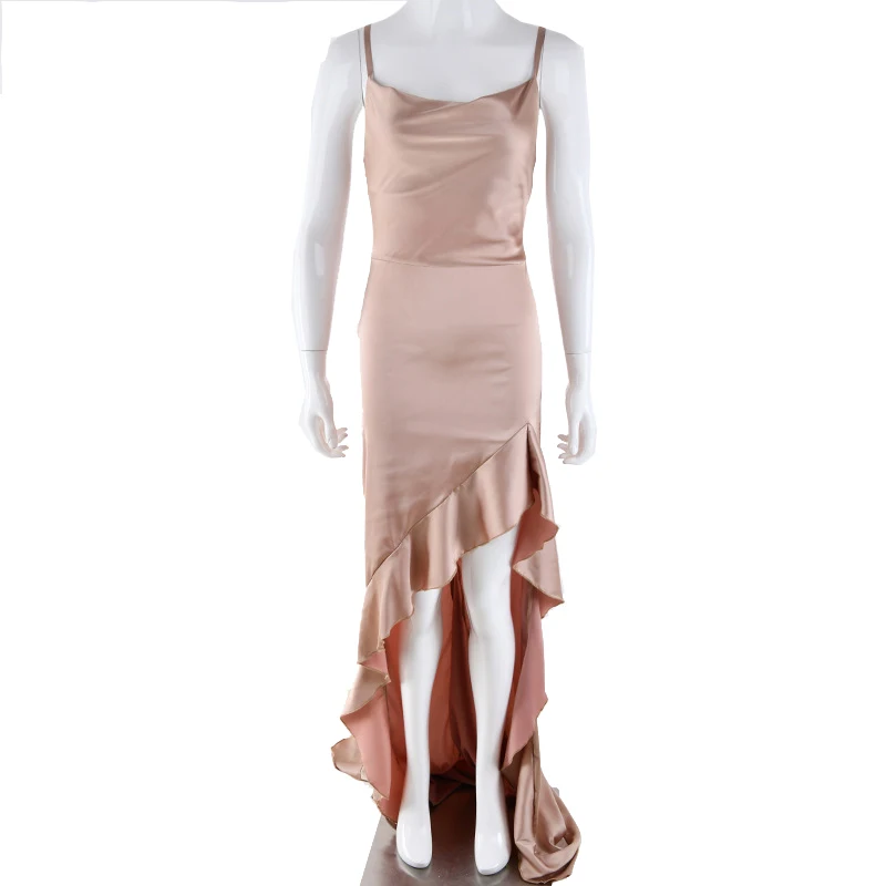 Sexy suspenders open back side slit evening dress