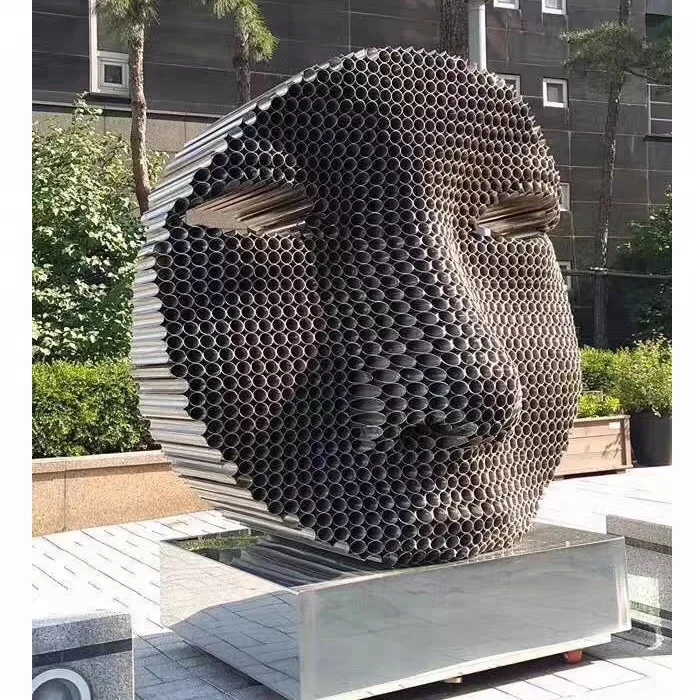 public art urban abstract metal stainless steel human face sculpture for sale