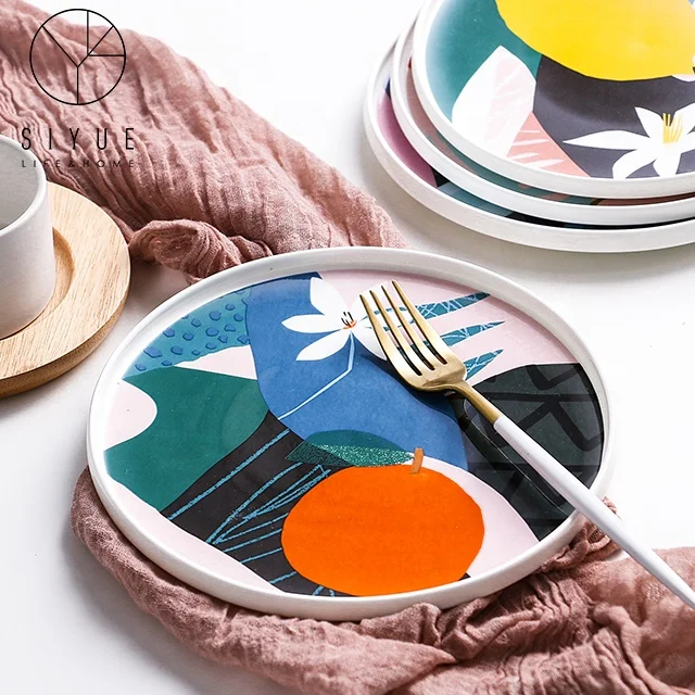 Unique Royal Printed Colorful Decorative Fine Ceramic Airline Plate For Dinner 2077