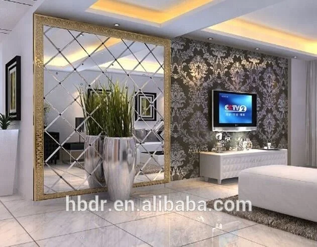 Customized decorative Rhombus spell mirror Art Background TV wall living room gold silver tinted diamond spell mirror glass