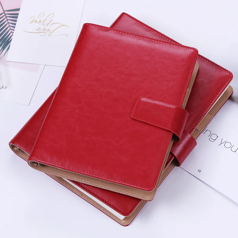 6 ring notebook A5 PU leather college diary with pockets and phone holder