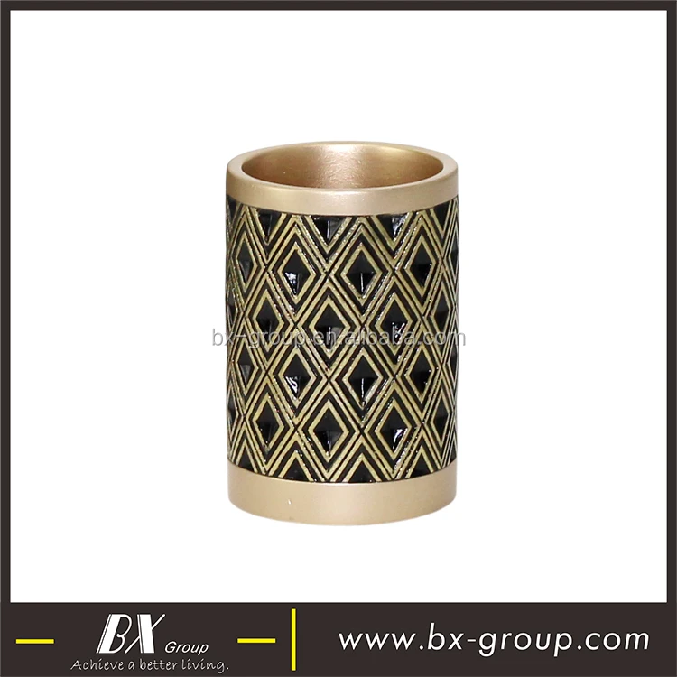 BX Group popular golden 6 pcs polyresin bathroom accessories set with trash can