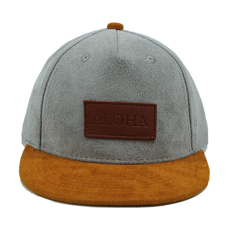 wholesaler baby suede snapback cap hat with leather patch logo