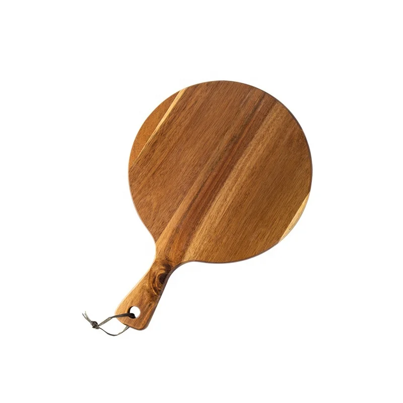 New designed  wood lacquer tray  square pizza cutting board acacia wooden serving board with handle