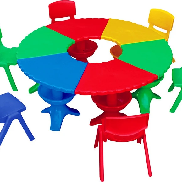 High quality easy assembly kindergarten plastic chair and round table
