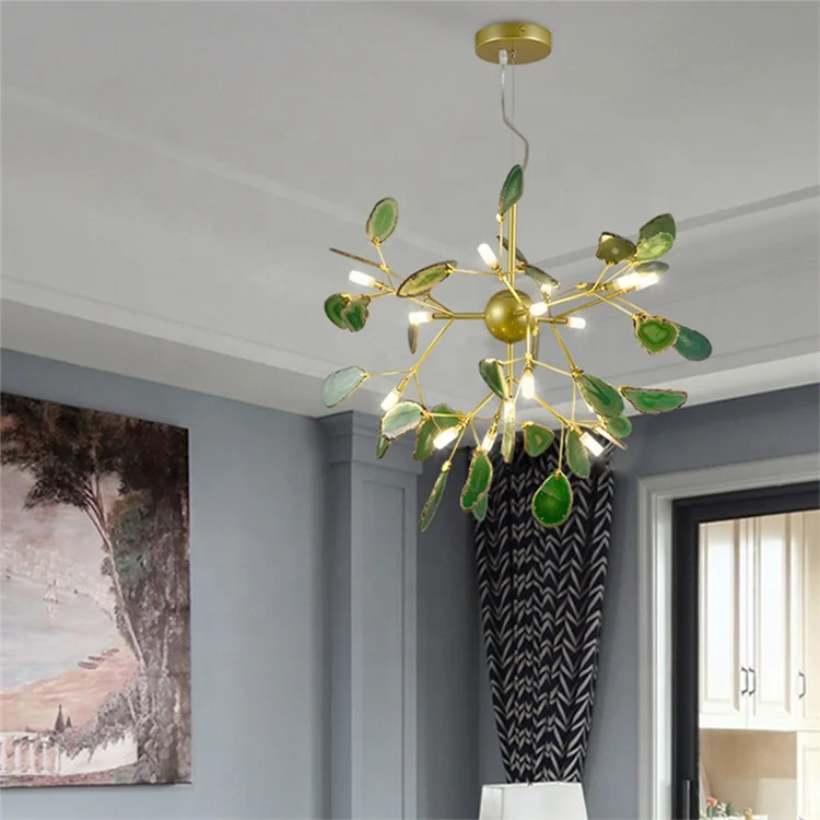 
Zhongshan Modern adjustable hanging home Decorative G4 LED Agate designer iron vintage chandeliers lighting 