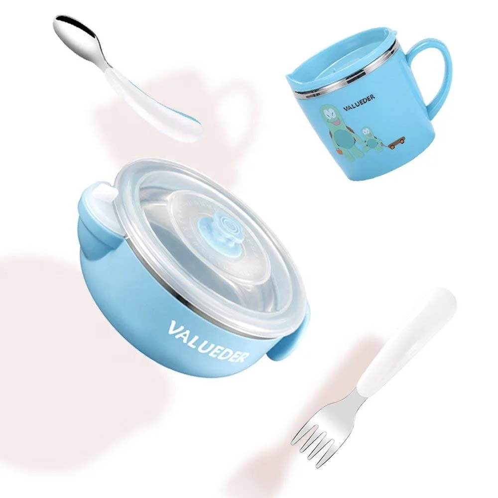 Eco-friendly BPA free stainless steel food feeding suction baby bowl