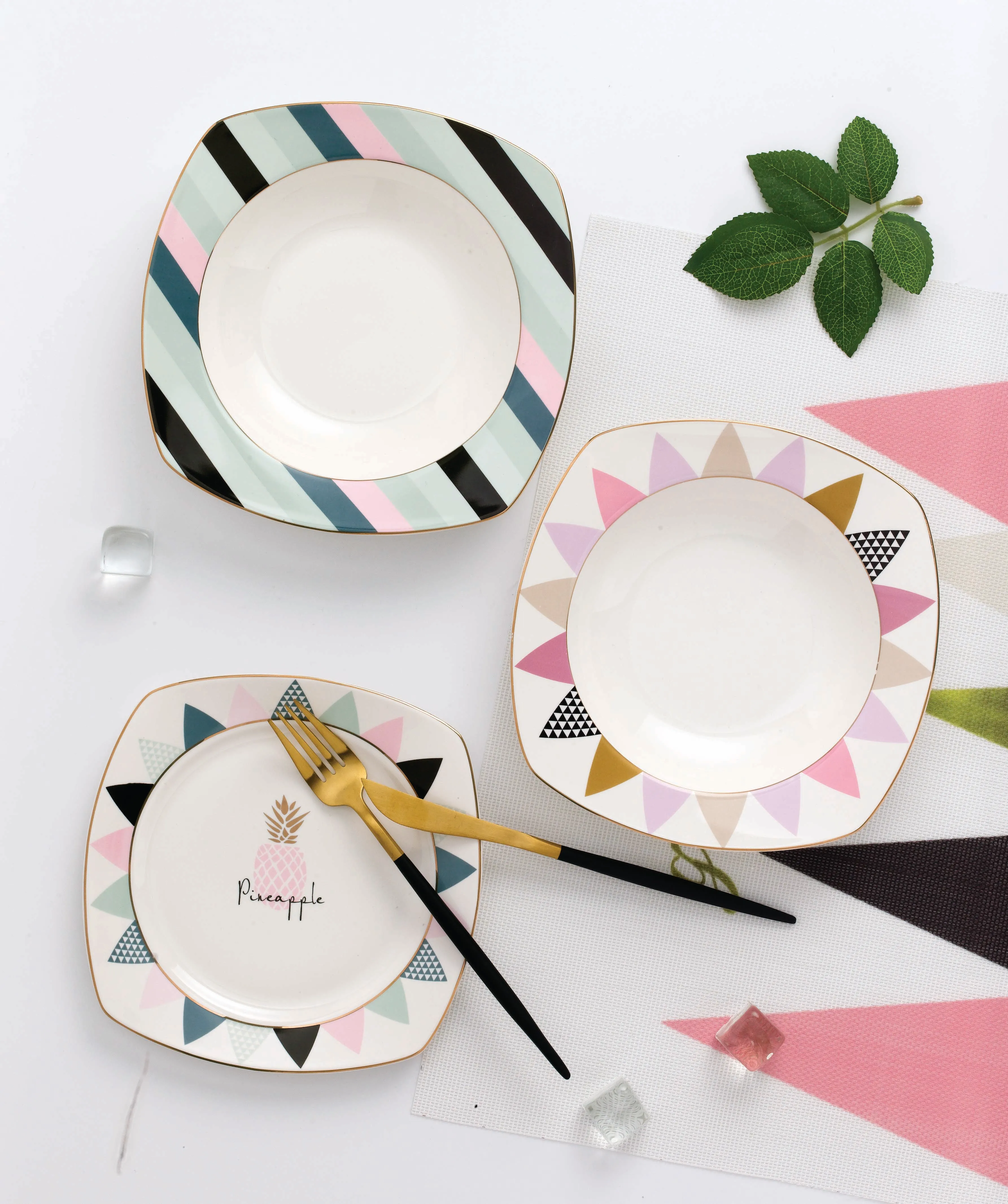 Горячая распродажа! Золотистого цвета, с ободком, красочные простой new bone, Китай (материк) Красочные Дешевые обеденные тарелки для супа квадратная пластина