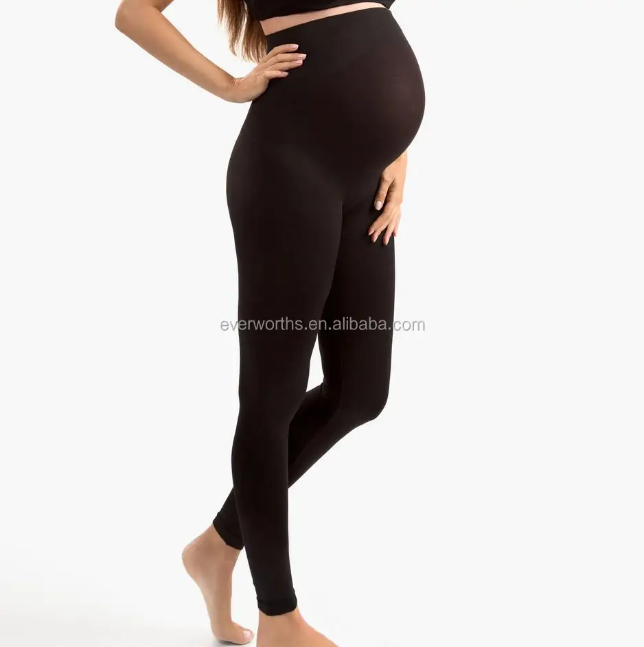Plus size seamless maternity support leggings made of microfiber nylon spandex