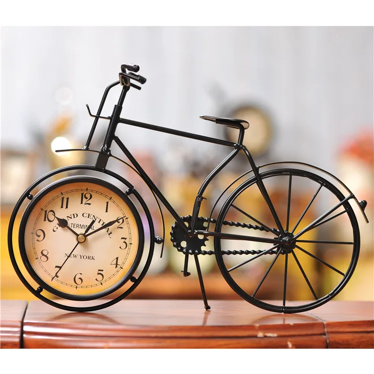 Retro Metal Bike Vintage Bicycle Standing Table Desk Mute Clock