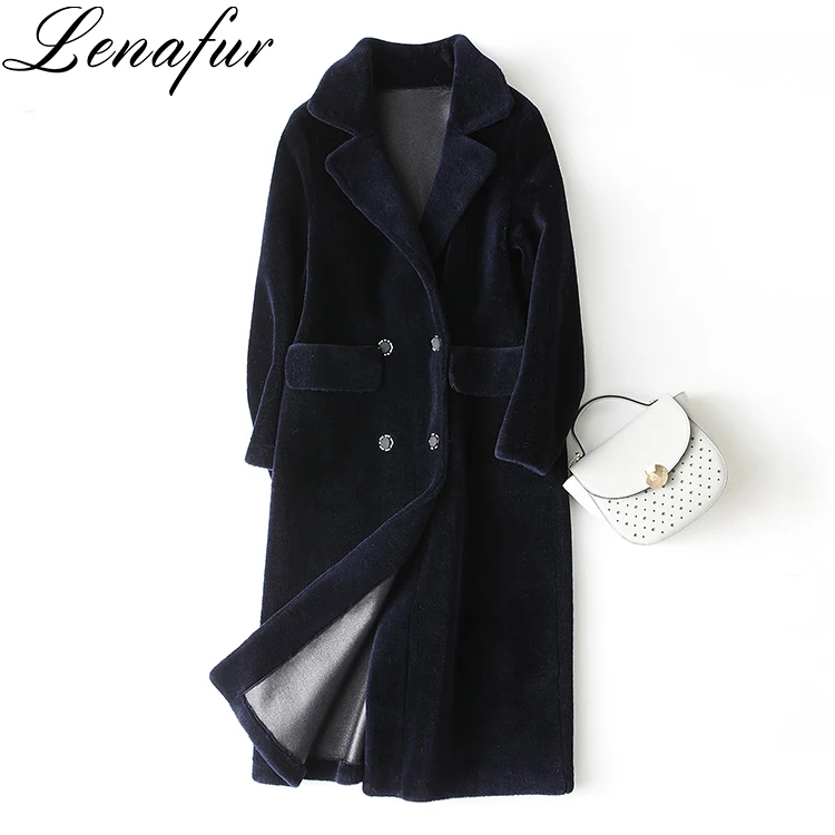 Beige Green Blue Long Slim Lamb Skin Leather Fur Trench Coat,Leather Shearling Coat For Women