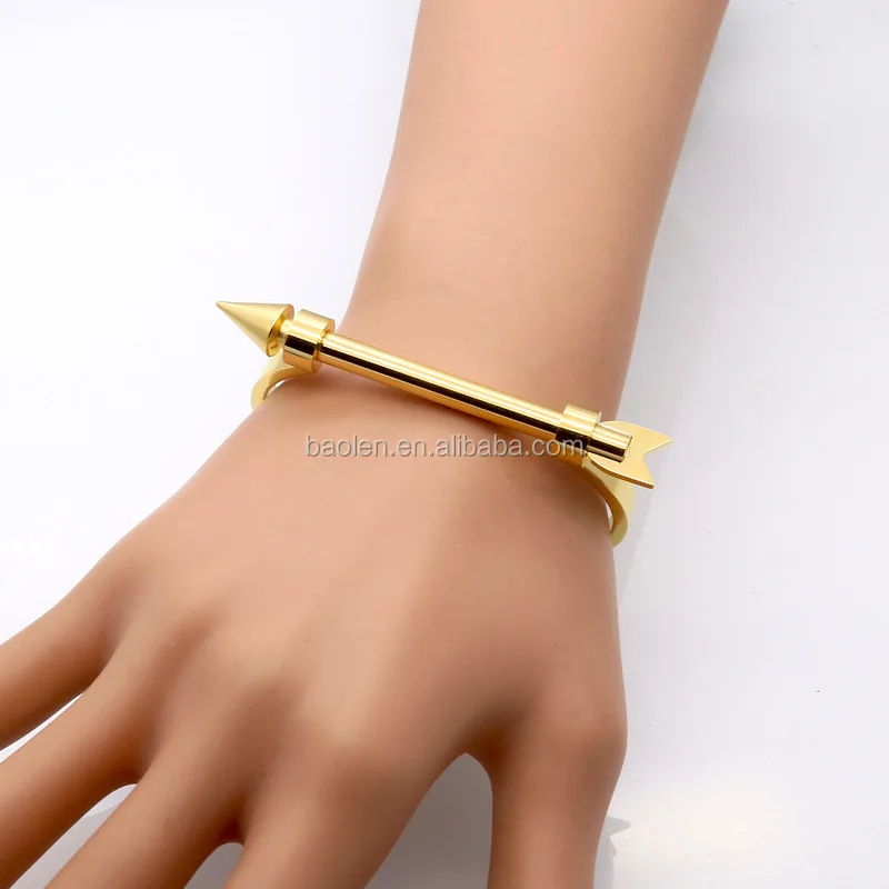 Best Brand Arrow Screw Bangle Gold Color Stainless Steel Cuff Bracelets Fashion Jewelry For Women Gift Pulseiras
