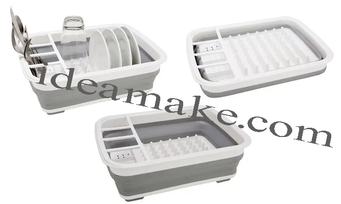 Easy Storage Collapsible Dish Rack and Drainer with Cutlery Holder