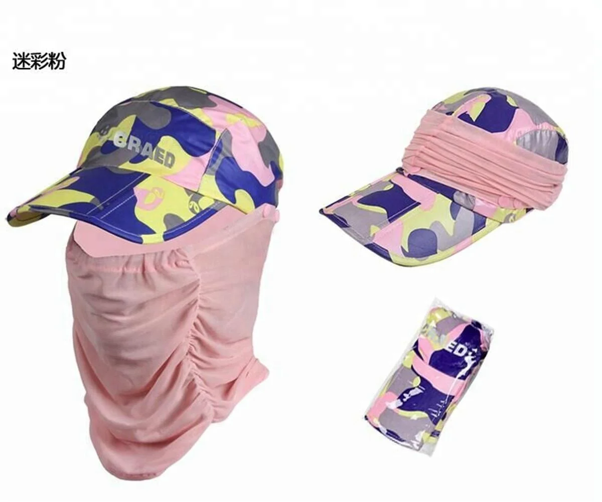 
Custom Anti ultraviolet polyester sports folding / foldable sun baseball cap with face mask neck protection for fishing outdoor 