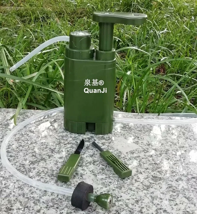 camping water filtration equipment personal first aid hiking survival l kit tools add whistle compass mini knife and LED light