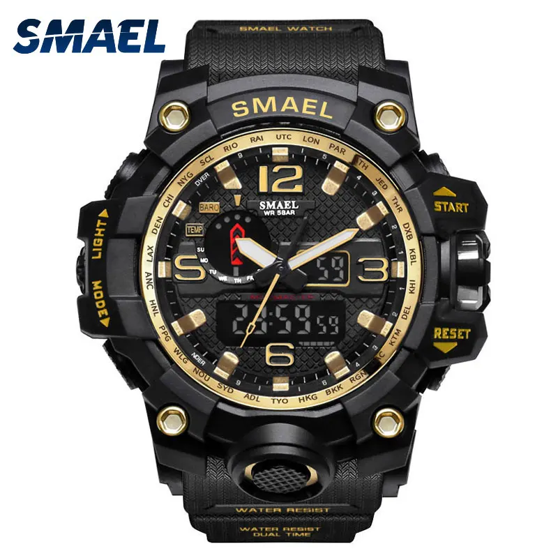 
Smael Most of Sold 1545 model Dual time OEM 5ATM waterproof custom sports mens watch 
