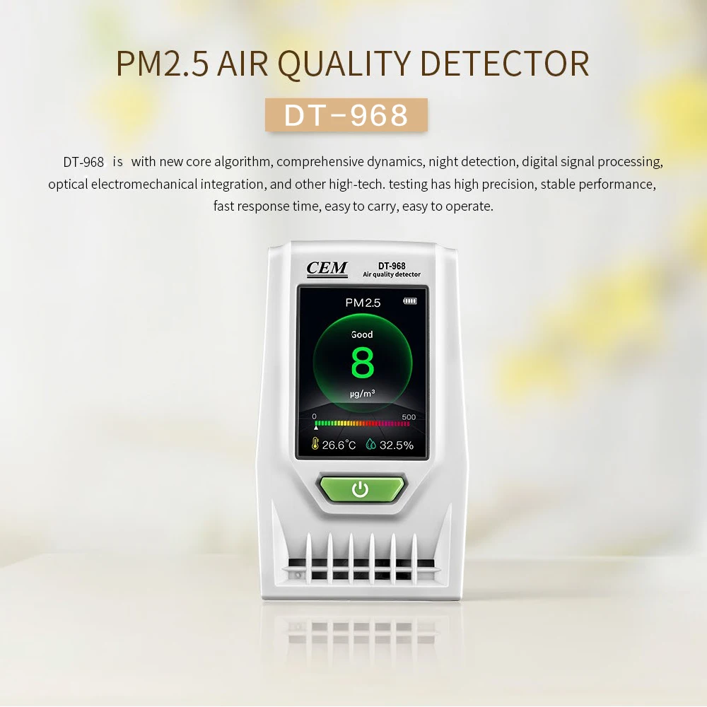 
CEM DT-968 Indoor PM2.5 Air Quality Detector Real Time Monitoring PM2.5/PM10 with Air Temperature and Humidity 