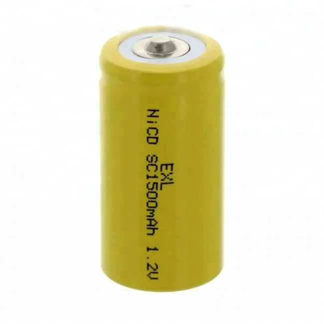 High Temperature NiCd Sub C button top 1.2V 1500mAh Nickel Cadmium battery Cylindrical cell rechargeable Batteries for headlight