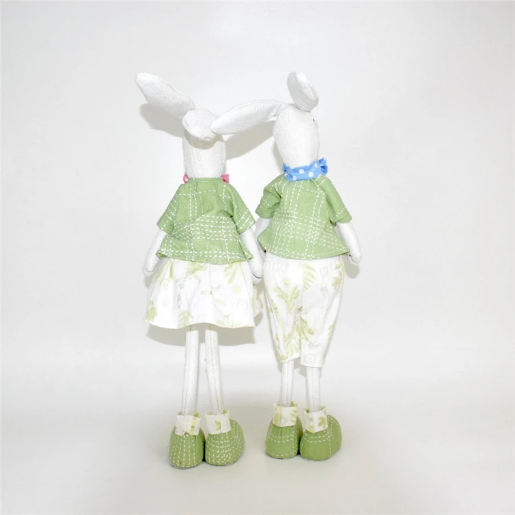 Spring Home Decor Rabbit Figure Ornament Dolls Holiday Gifts Green Fabric Stuffed Standing Bunny For Easter