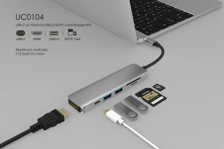 
New Design 6 in 1 Compact 4K HDMI USB C Mini USB Dock for Macbook 