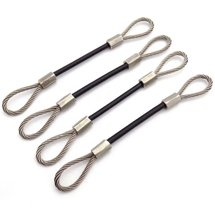 High Tensile Black PVC Coated Galvanized Steel Heavy Duty Wire Rope Cable With Loops for safety