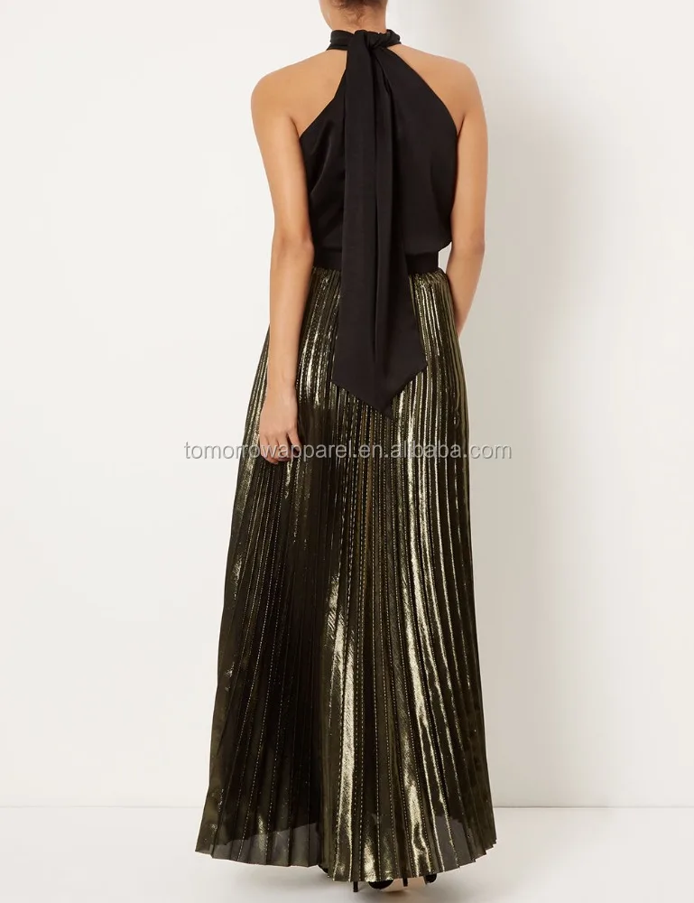 New Fashion Green-gold Metallic Pleated Summer Mini Daily Skirt DEM/DOM Manufacture Wholesale Fashion Women Apparel (TA5093S)