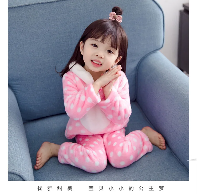 Hao Baby The New Baby Girls Flannel Pajamas Children Love Dot Household To Take Kid Wear Girl  Suits