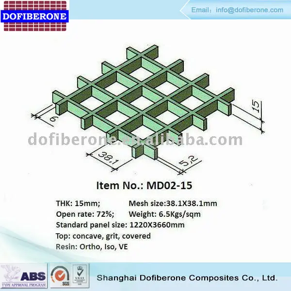 20mm thickness grp grate mesh 38x38mm