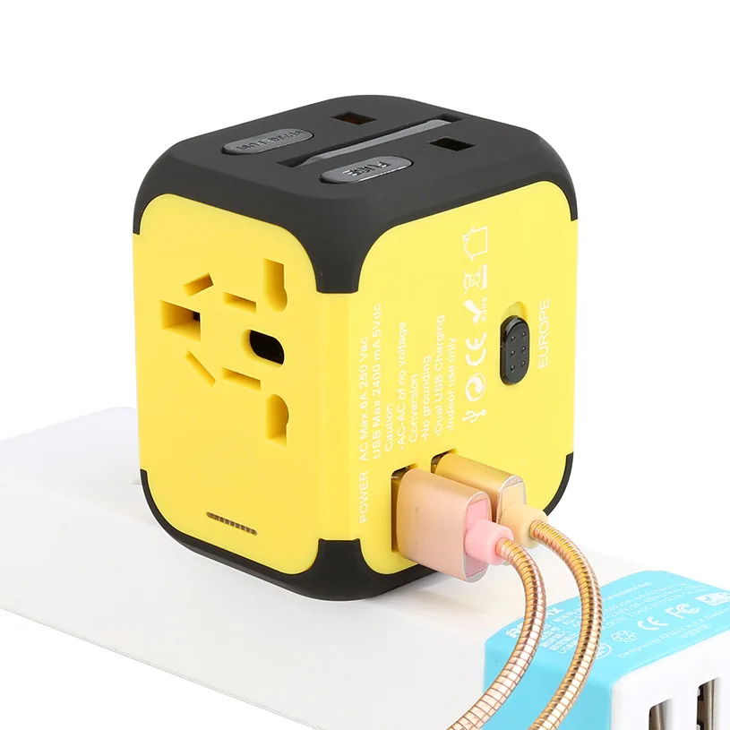 Hot rubber oil painting Otravel SL-176 universal world travel adapter kit with 2 USB port -UK,US,AU,AUS plug adapter