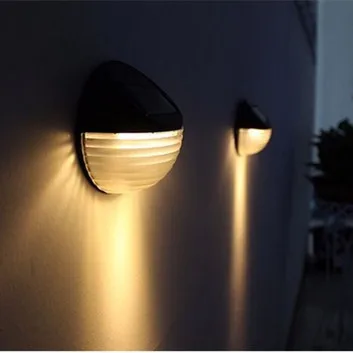 
Led garden lantern security powered plastic disk fence lamp solar wall light 