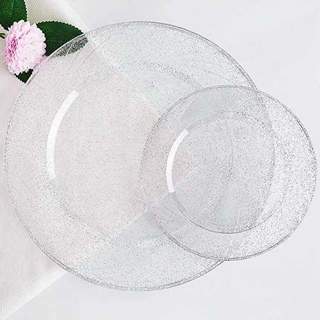 Disposable Silver Glitter Plastic  Plates