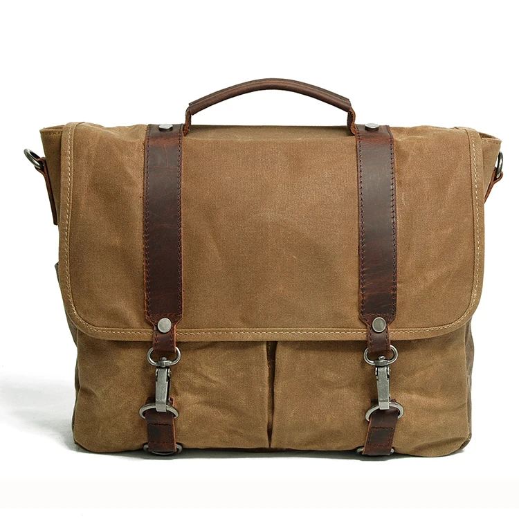 Hot Selling Vintage Genuine Leather Laptop Canvas Messenger Satchel Briefcase Bag