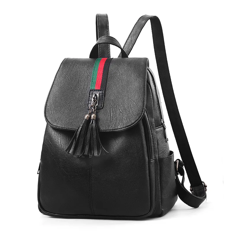 2018 Fashion Woman Bag Backpack Chinese Women Stylish Black PU Leather Backpacks