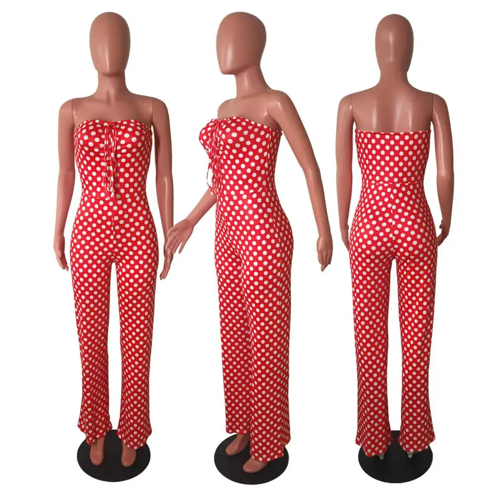 OEM ODM Wholesale MSW6469 Casual Women Pants wave point halter Designs Summer Long Jumpsuit