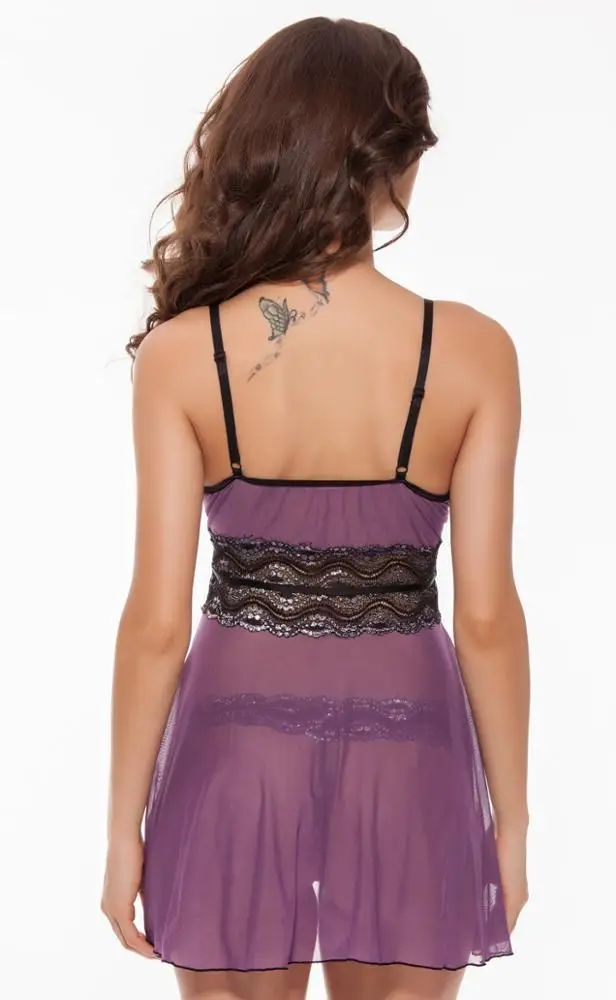 fashion mature women nighty wear inner wear nude transparent black lace Lingerie sexy babydoll