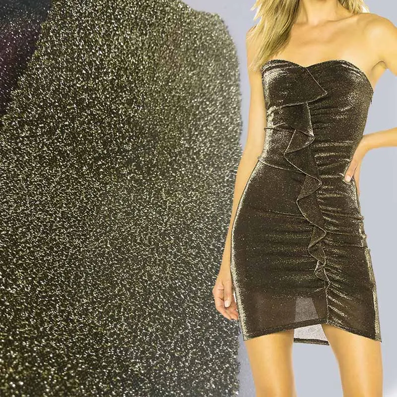 120gsm Gold Polyester Knitted GIGIMI fabric Wholesale , Glitter Fabric Lurex Knitwear for Ready-to-Wear Manufacturer