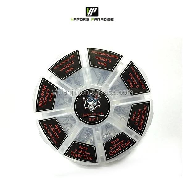 
New 8 In 1 Coil Box Kit Prebuilt Heating Wires Hive Alien Fused Clapton Tiger Quad Flat Twisted Coils For DIY RDA Vape 