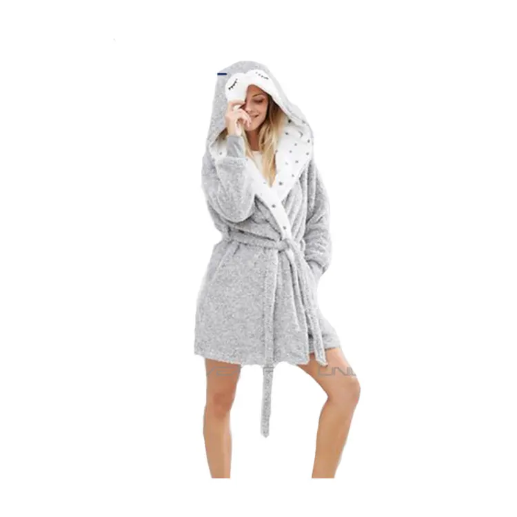 Hot selling gray cute coral fleece fabric custom cotton  pyjamas cartoon sleepwear womens pyjamas