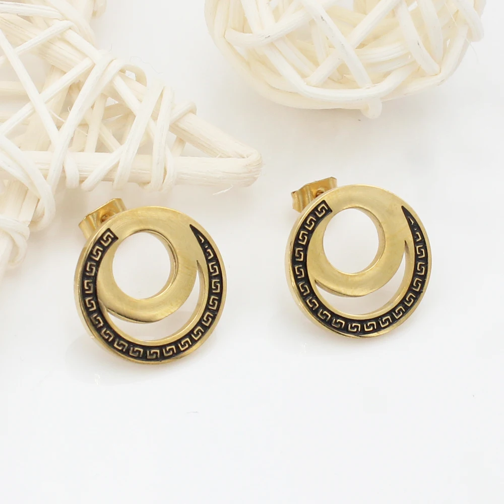 Stainless Steel Round Retro Fan Drip Oil Wall Pattern G Letter Fashion Jewelry Retro Elegant Ladies Suit