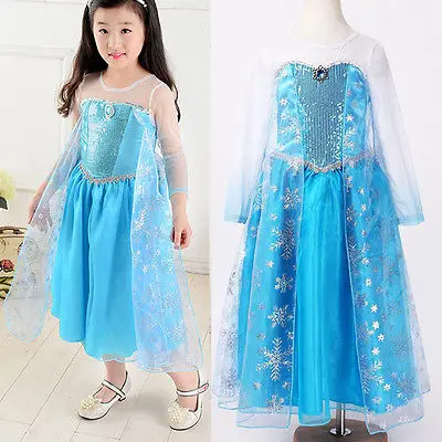 Cartoon Halloween Princess kids Baby Girls Clothes Cosplay Formal font b Fancy b font Long Blue