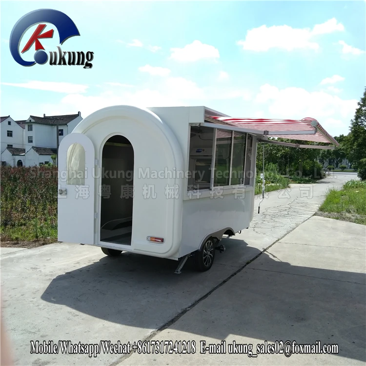 UKUNG New design food selling truck with four pieces of glasses sliding service window pulled by SUV or sedan car