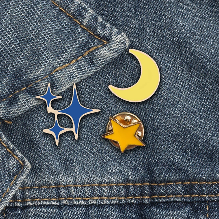 Оптовая Продажа джинсовые декоративные 3 pcset Брошь металла булавки мультфильм милый Звезда Луна нагрудные знак