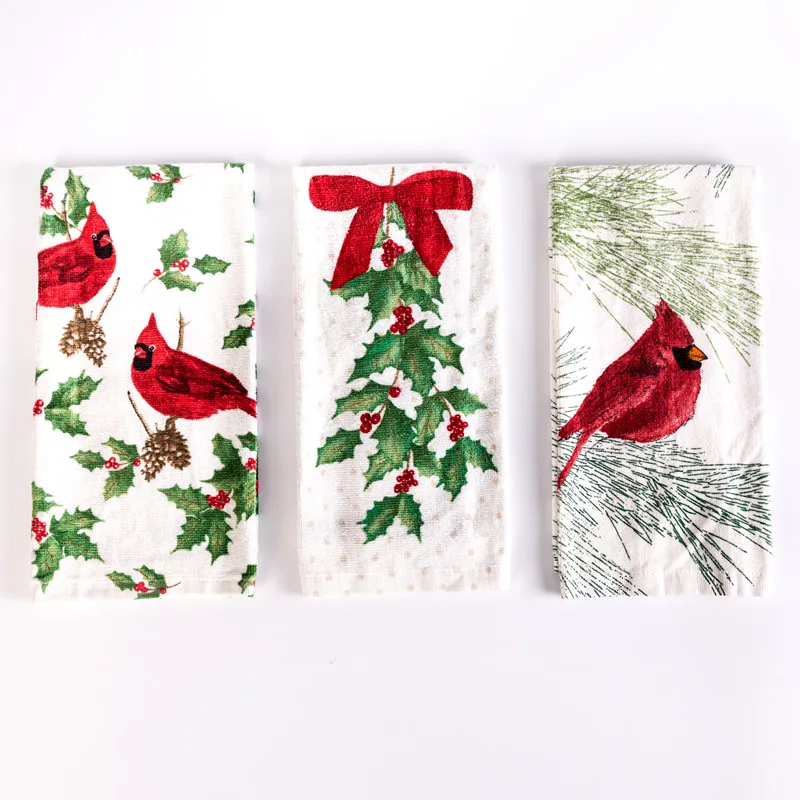 100% Cotton Velour Terry Printing Kitchen Towel With Christmas Pattern