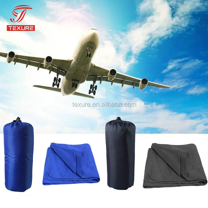 Customized logo Roll Up Polar Fleece Travel Blanket For Airline with storage pouch
