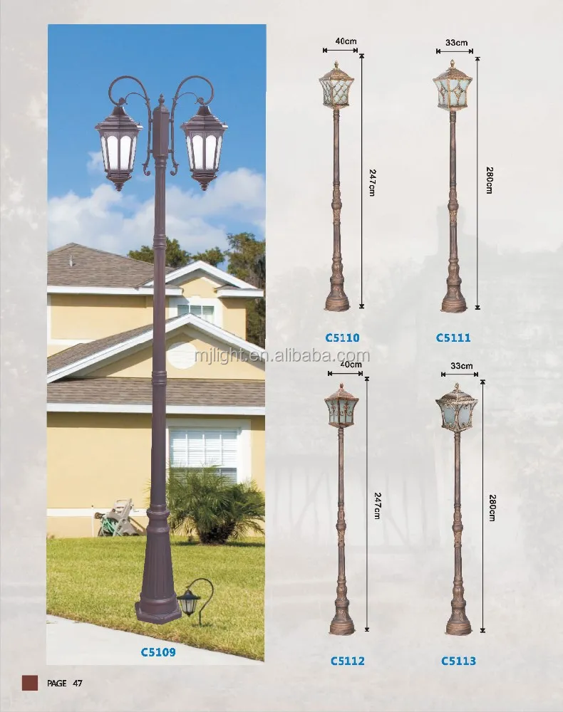 Factory price outdoor decorative antique cast iron led lamp pole 12v 30w garden light