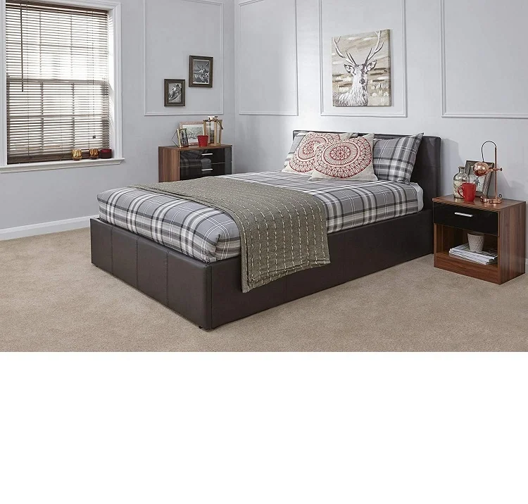 Маленькая двойная коричневая оттоманка 4 фута, подъемное хранилище, кровать из натуральной кожи, рама для спальни, детей