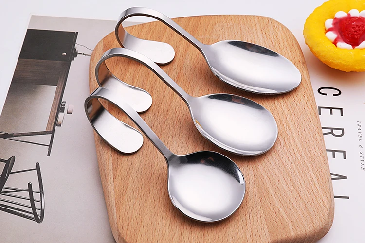 Stainless Steel Spoon With Curved Handle For Restaurant