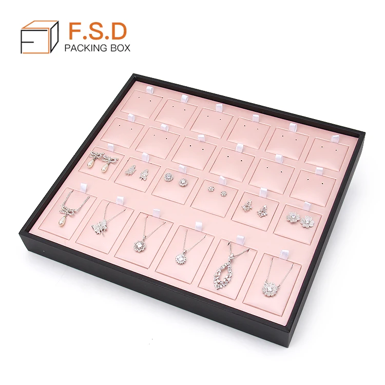 FSD Custom Functional Jewelry Display Tray  For Necklace Earrings Ring  Showcase Pink leather Jewelry Tray