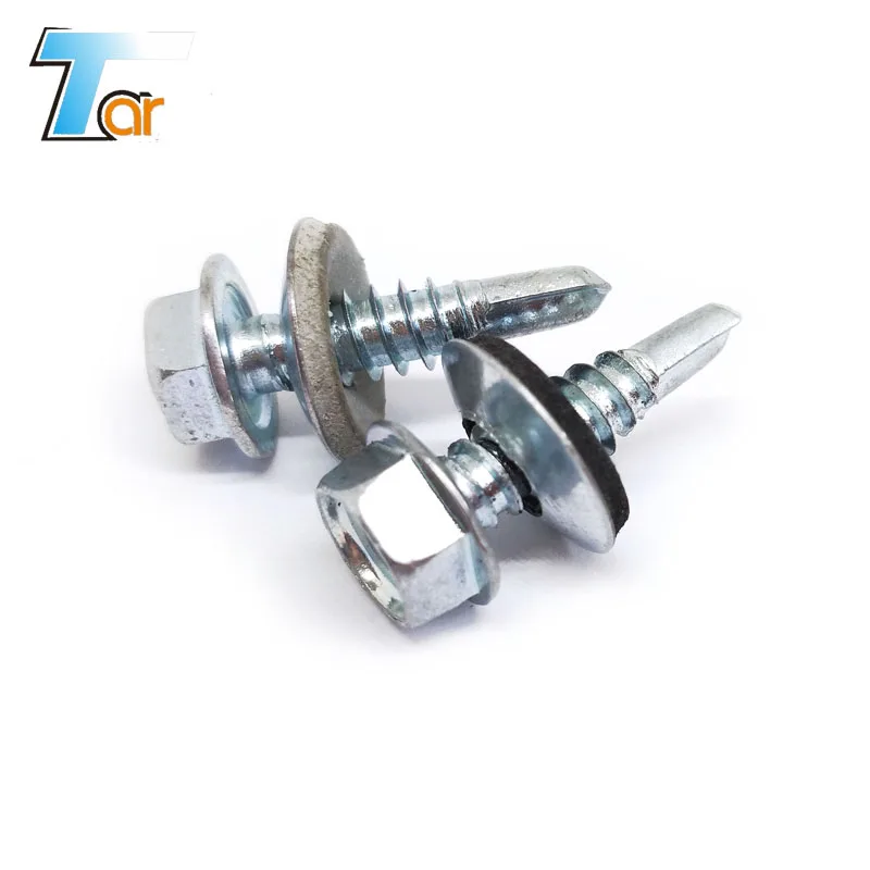 
hex washer head self drilling screw with black and grey epdm washer, roofing screw 