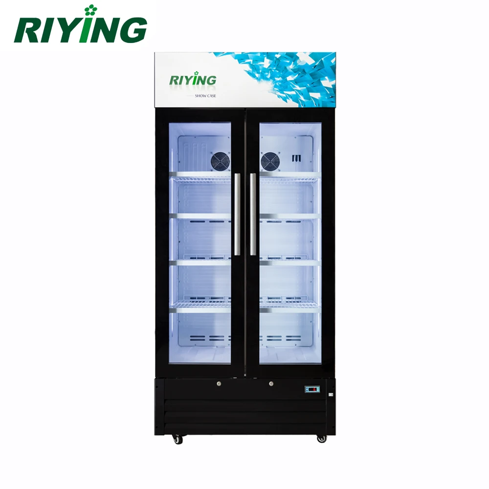 488 Liters 2 Glass Door Commercial Display Showcase Fridge Refrigerator for Drinks